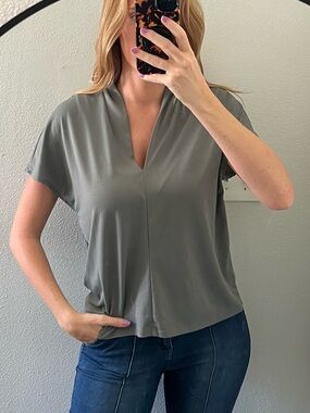 Olive Green V-Neck Top
